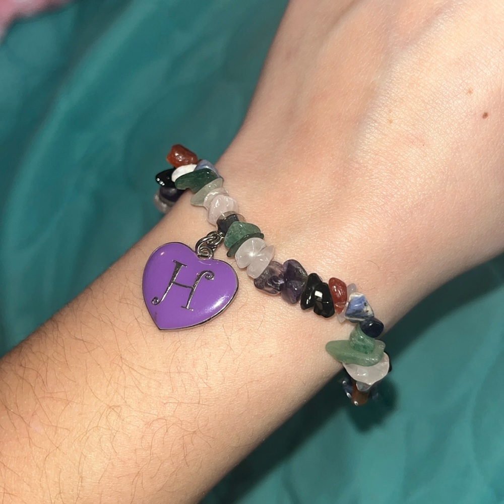 Swibco Jewelry “H” Semi Precious Genuine GemStone Rock Stretch Bracelet
